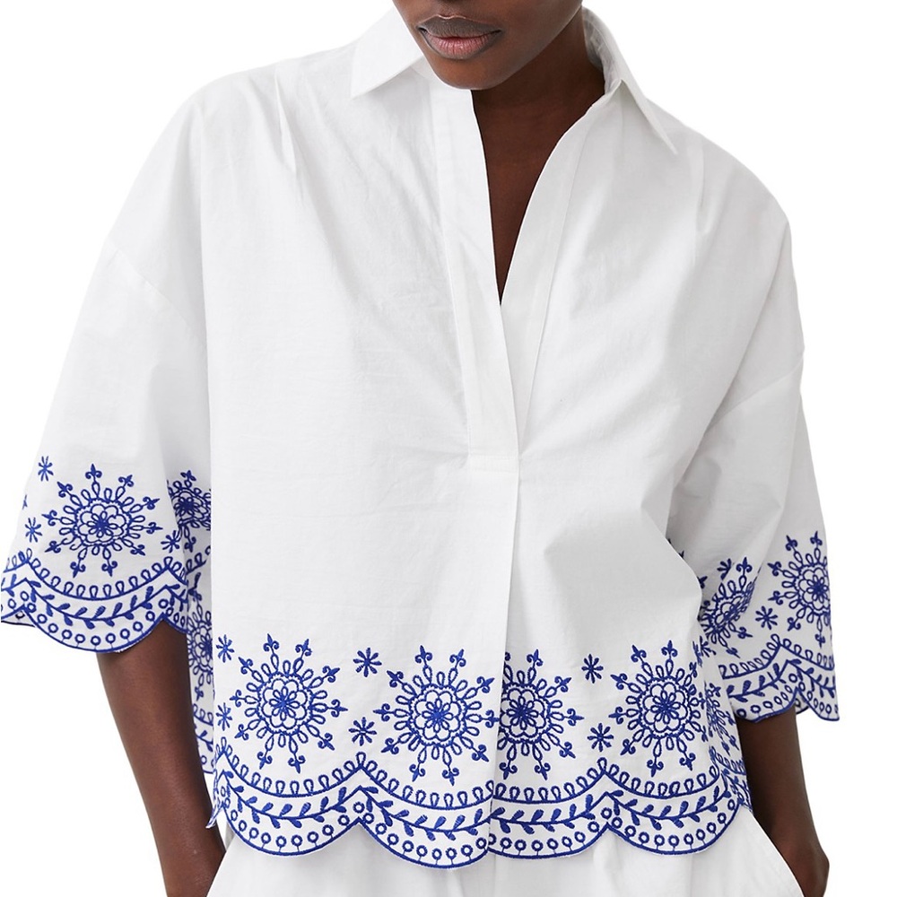 French Connection Alissa Cotton Embroidered Popover Shirt